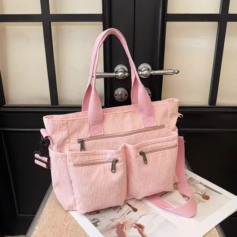 Corduroy tote bag met laptopvak voor dames – Rovena