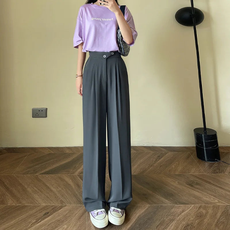 Dames linnen broek hoge taille wijde pijpen – Olverra