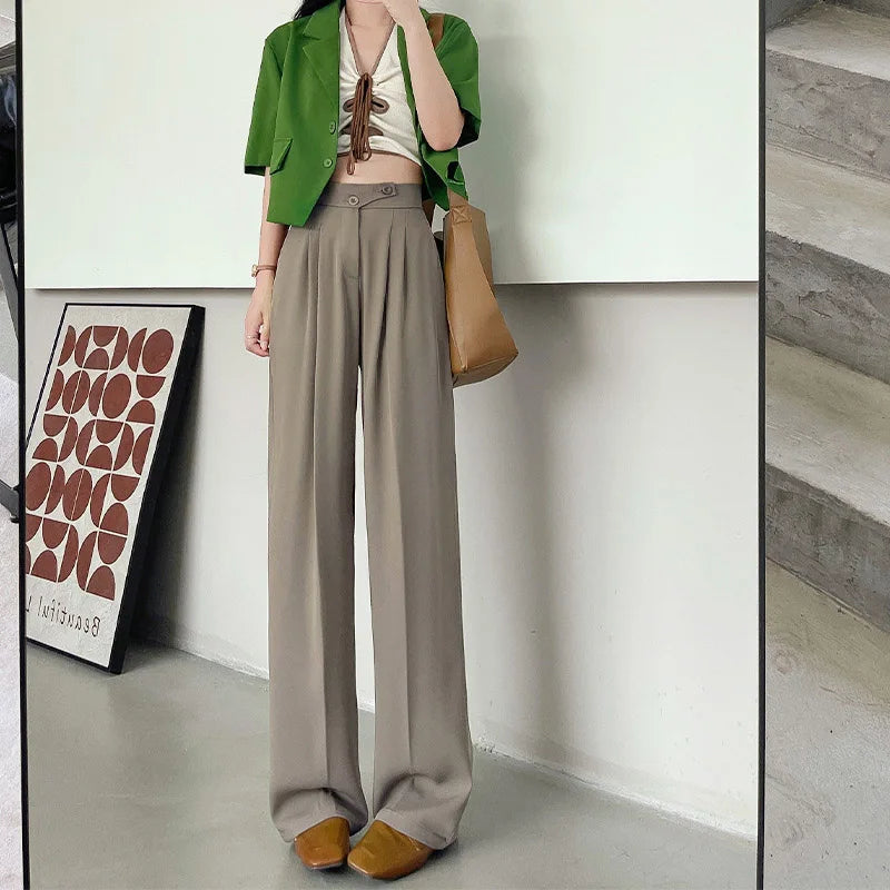 Dames linnen broek hoge taille wijde pijpen – Olverra