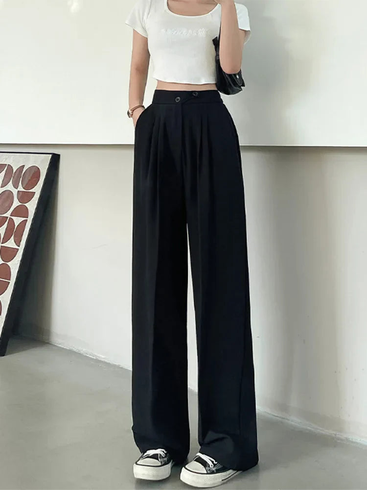 Dames linnen broek hoge taille wijde pijpen – Olverra