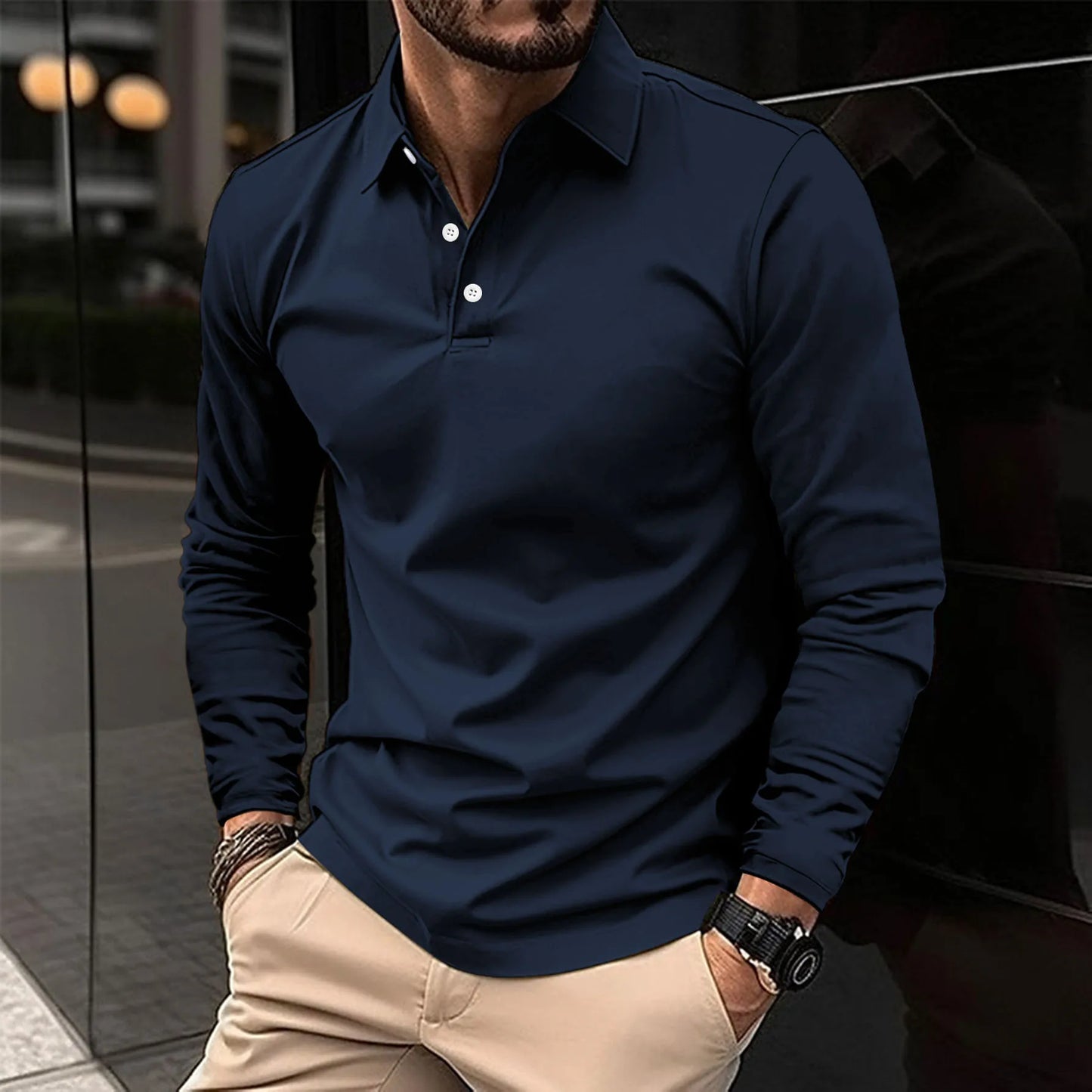 Heren Slim Fit Longsleeve Shirt Ademend Comfort – Maxaro