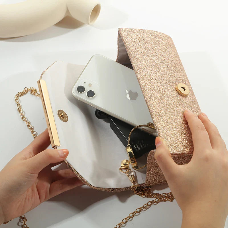 Glitter clutch tas voor dames met ketting – Serel