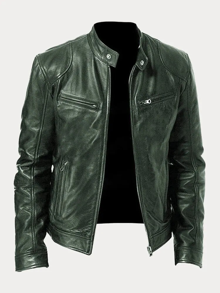 Minimalistisch heren leren winterjack met elegante pasvorm – Rovenso