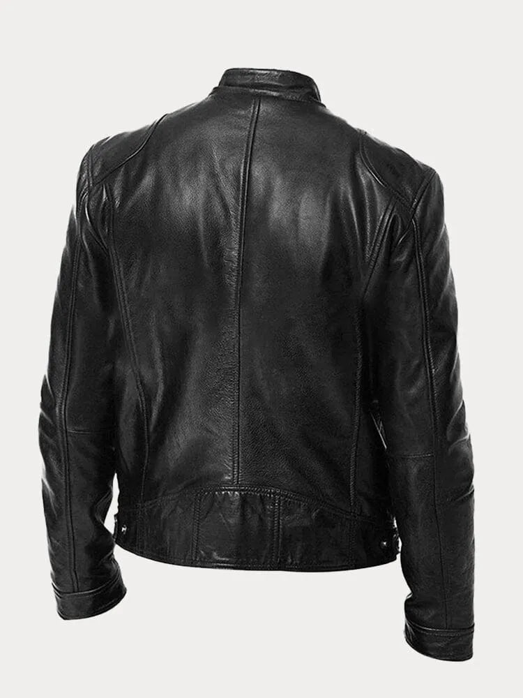 Minimalistisch heren leren winterjack met elegante pasvorm – Rovenso