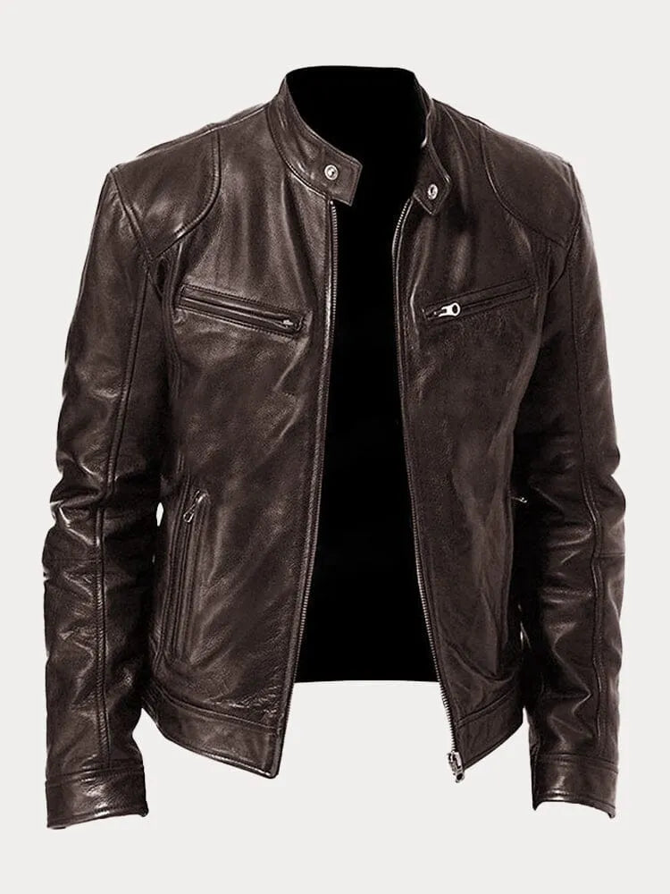 Minimalistisch heren leren winterjack met elegante pasvorm – Rovenso
