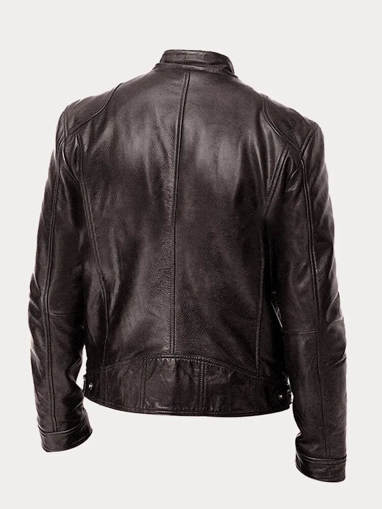 Minimalistisch heren leren winterjack met elegante pasvorm – Rovenso