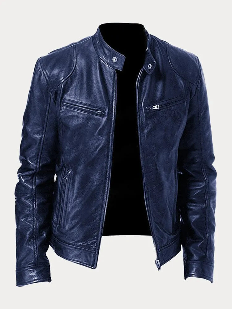 Minimalistisch heren leren winterjack met elegante pasvorm – Rovenso
