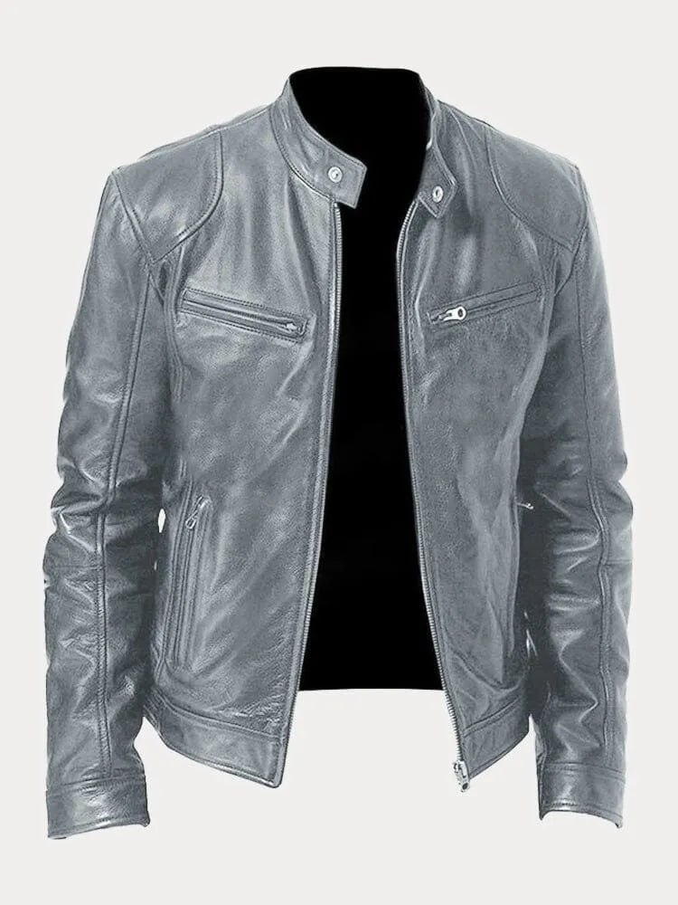 Minimalistisch heren leren winterjack met elegante pasvorm – Rovenso