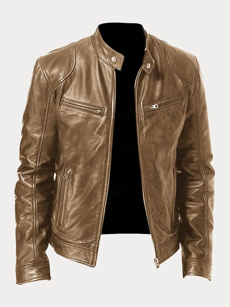 Minimalistisch heren leren winterjack met elegante pasvorm – Rovenso