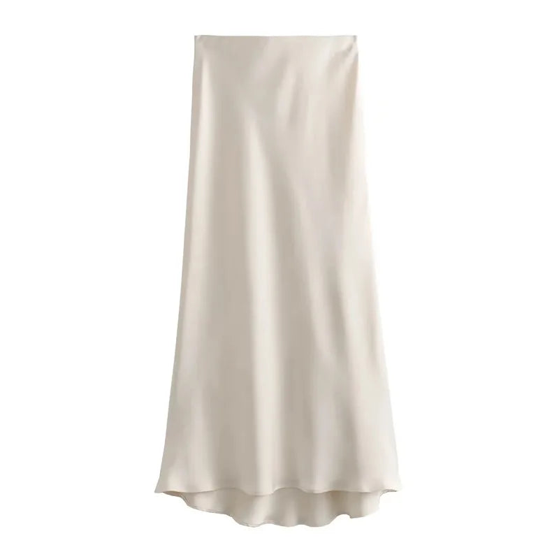 Satijnen damesrok met hoge taille en glans – Aurine