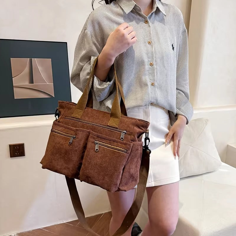 Corduroy tote bag met laptopvak voor dames – Rovena