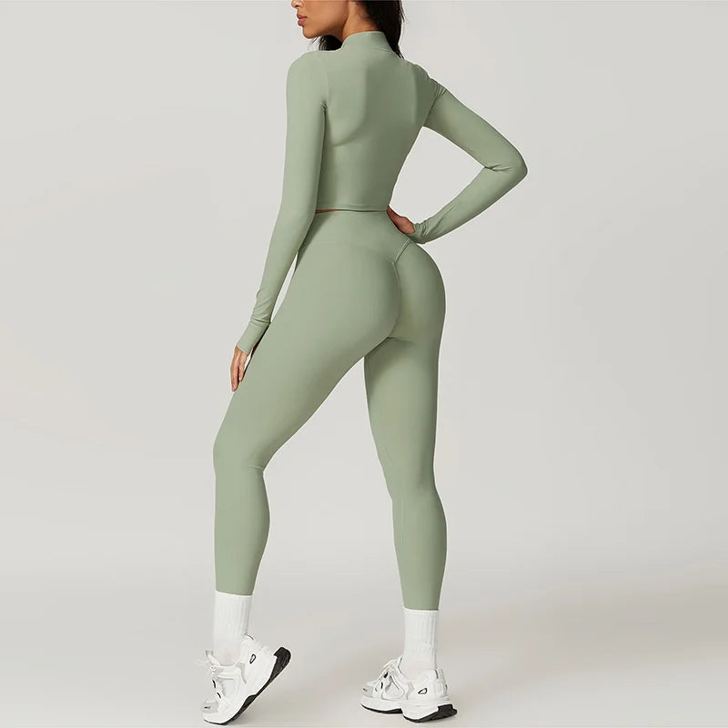 Naadloos Sportset voor Dames met Zip Top en High Waist Legging – Aerexa