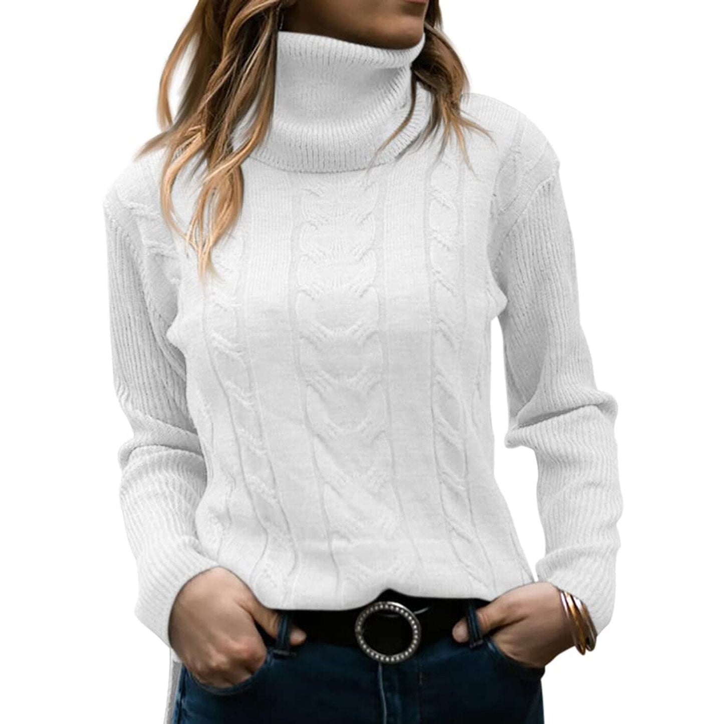 Zachte dames coltrui met luxe breiwerk – Olivia