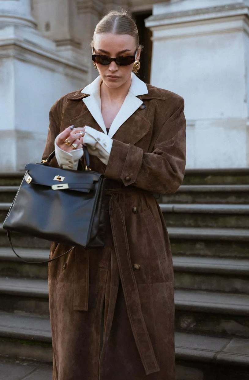 Suède trenchcoat met ceintuur voor dames – Sienna