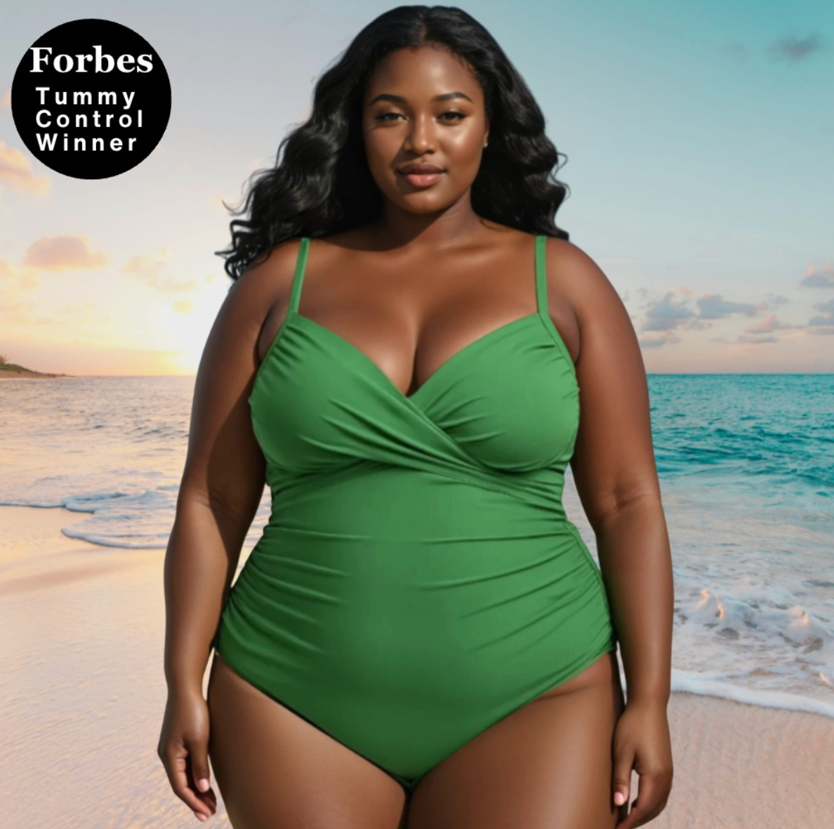 Corrigerend Badpak Chique Diepe Hals Groene Look – Elvira