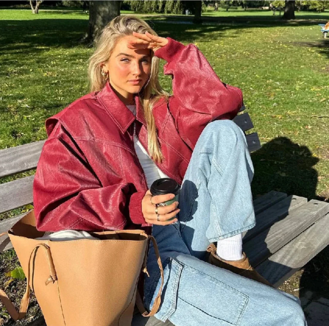 Oversized dames leren jack voor een gedurfde look – Ruby