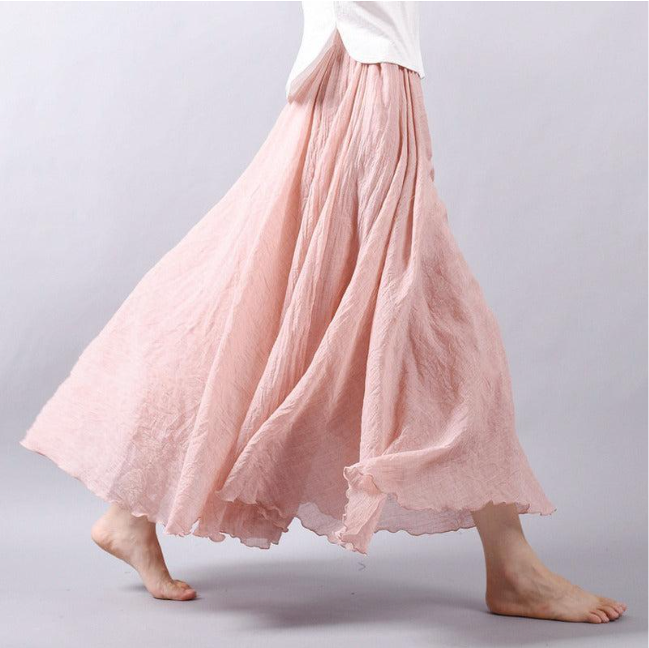 Boho linnen rok met elastische tailleband – Jade