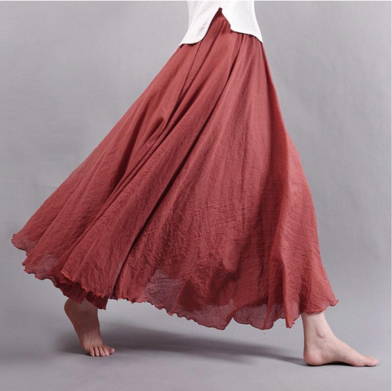 Boho linnen rok met elastische tailleband – Jade