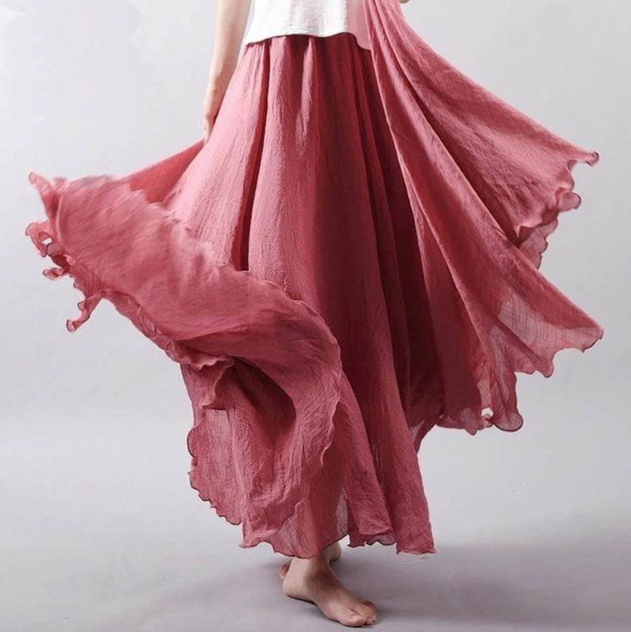 Boho linnen rok met elastische tailleband – Jade