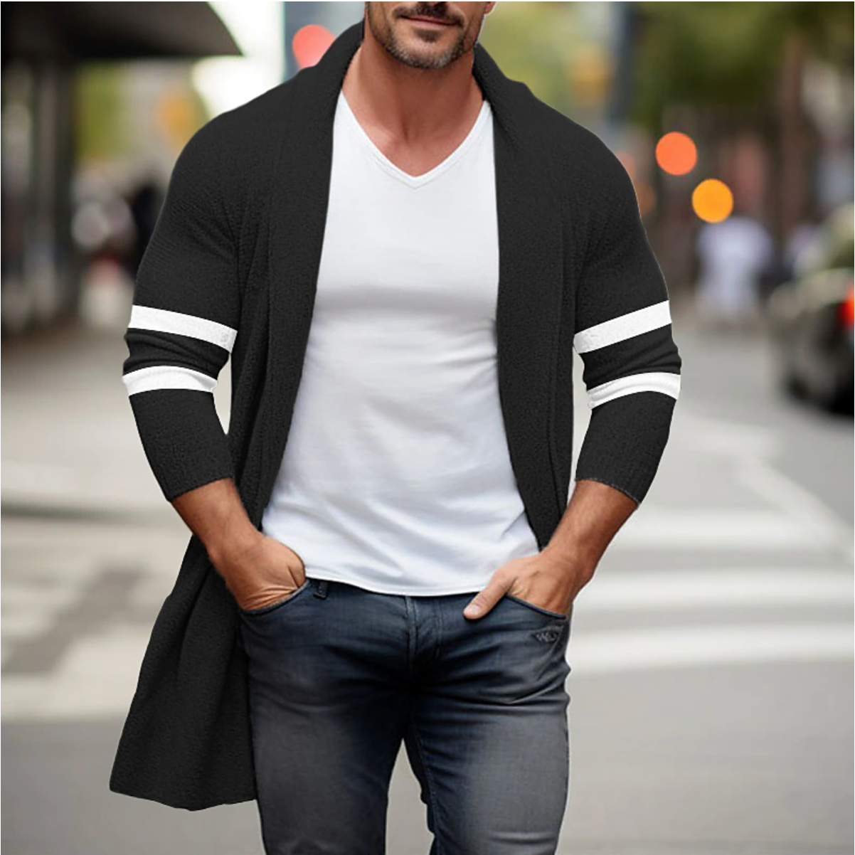 Lange gebreide cardigan voor heren – Tony