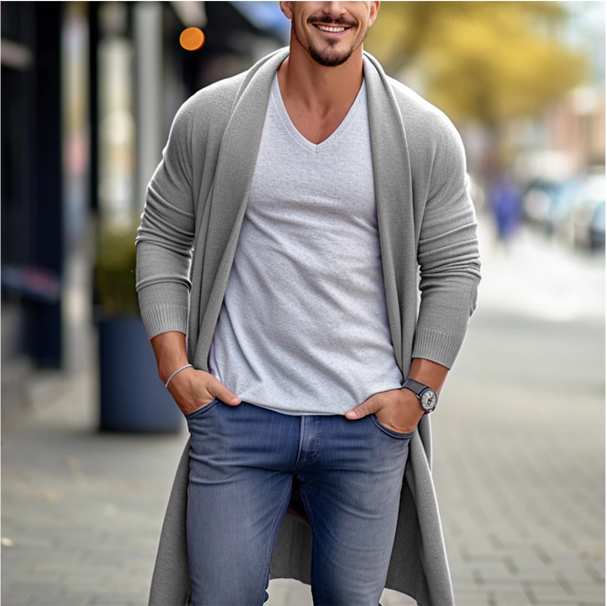 Lange heren cardigan zonder knopen – Nico