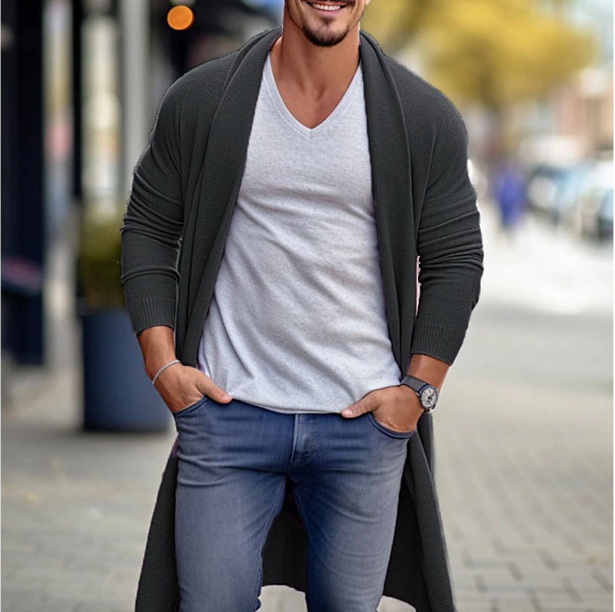 Lange heren cardigan zonder knopen – Nico