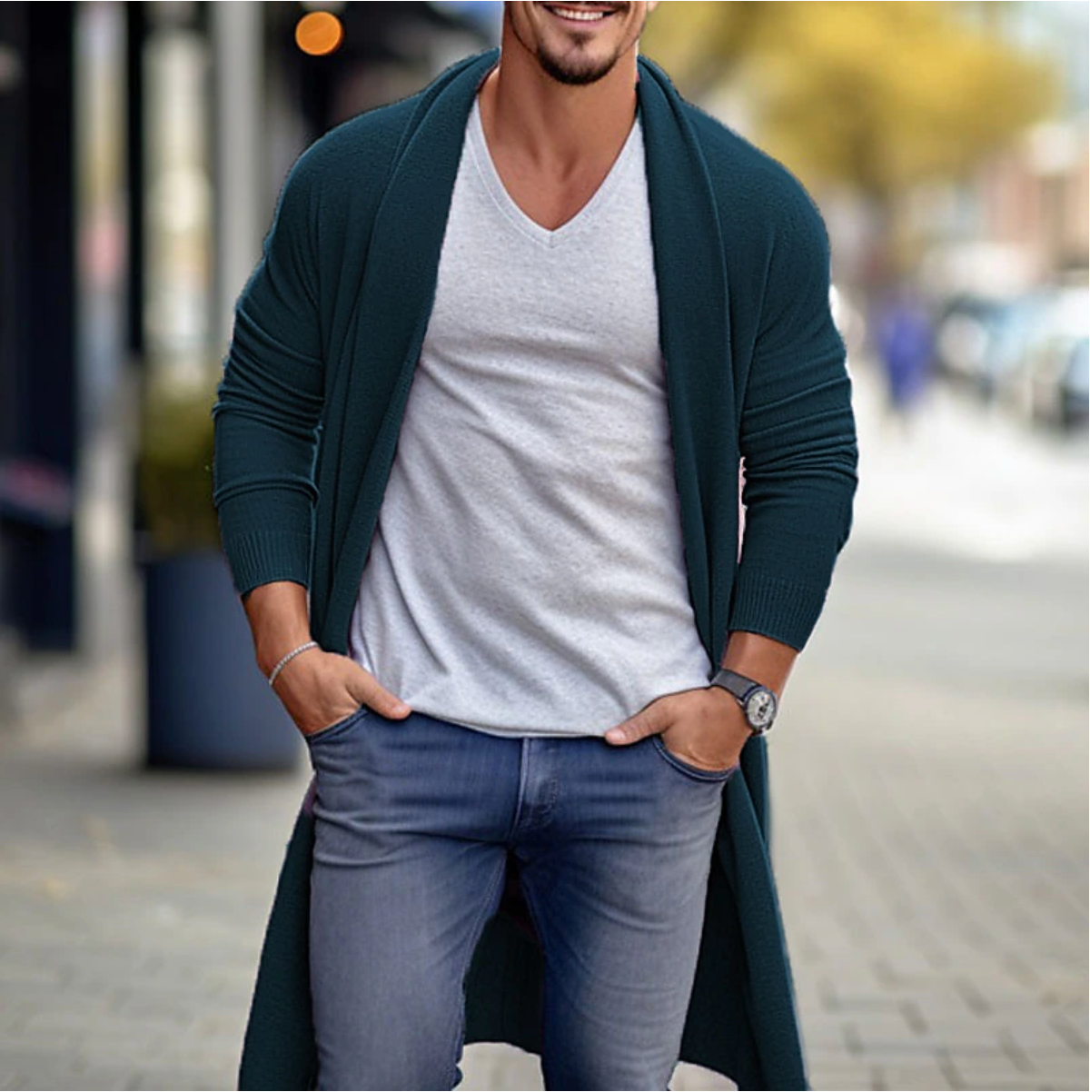 Lange heren cardigan zonder knopen – Nico
