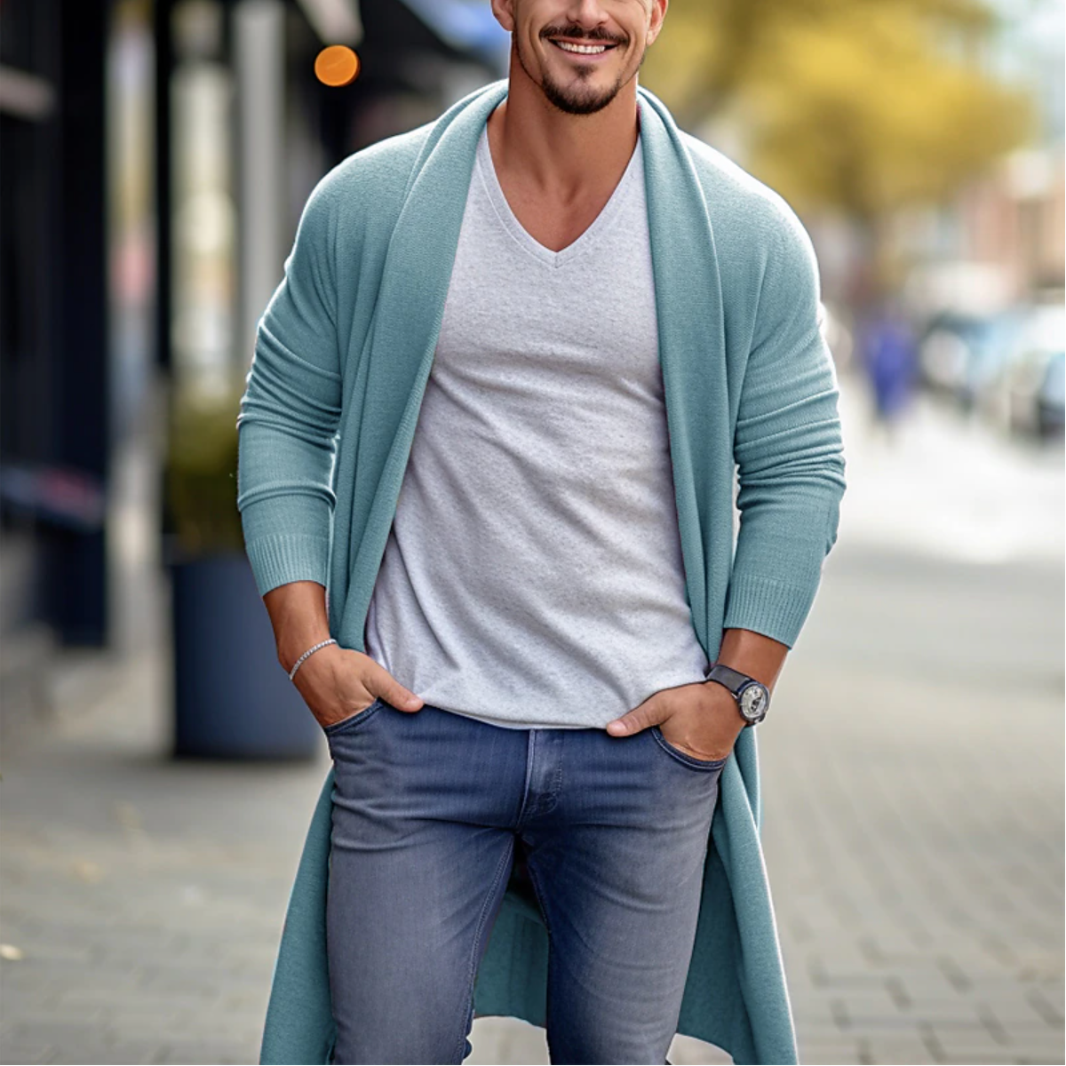Lange heren cardigan zonder knopen – Nico