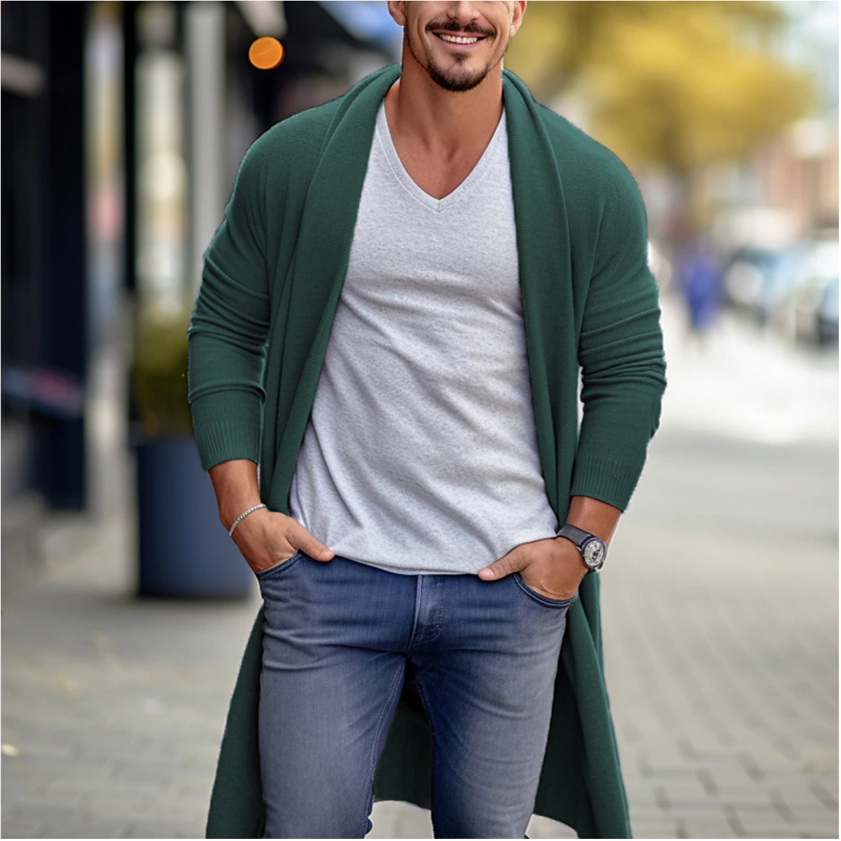 Lange heren cardigan zonder knopen – Nico