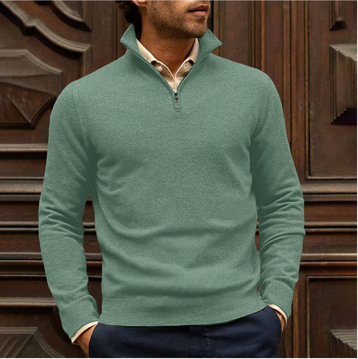 Heren zip-up sweater met comfortabele pasvorm – Lars