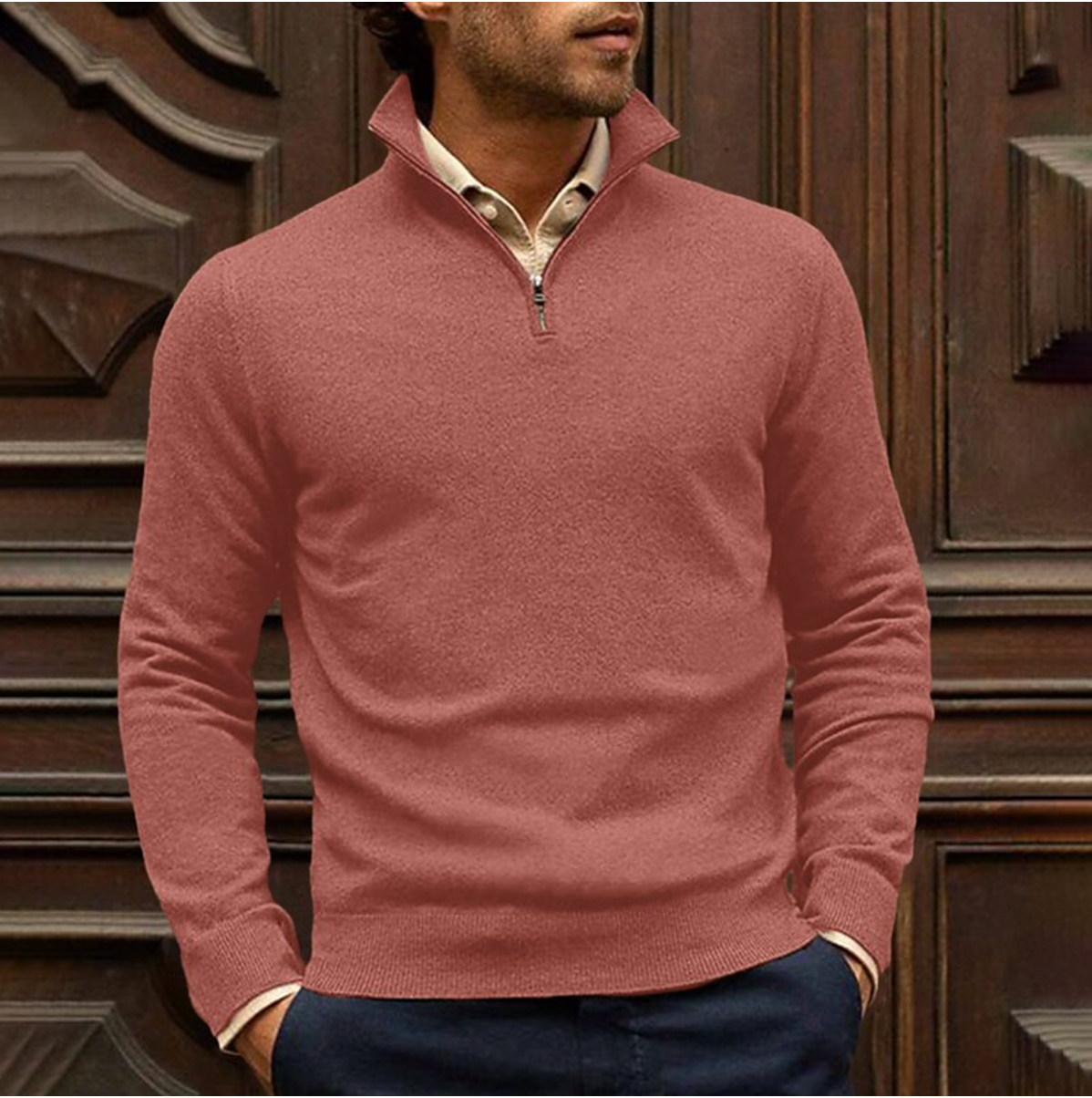 Heren zip-up sweater met comfortabele pasvorm – Lars