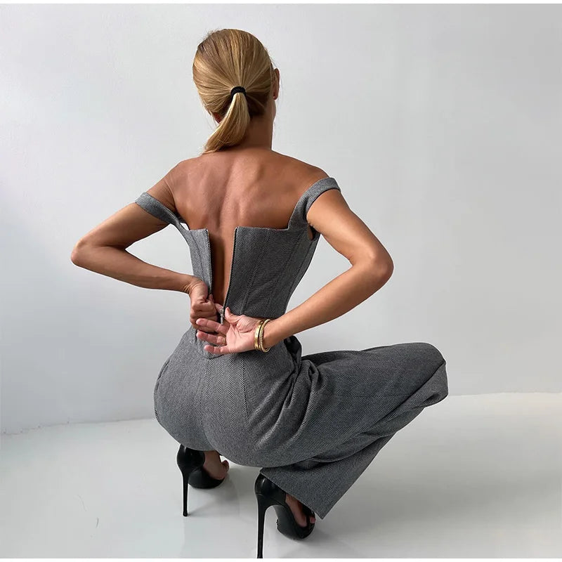Visgraat top, jas en broek set voor dames – Olivia