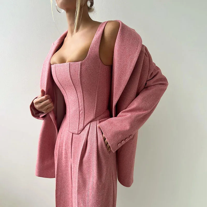 Visgraat top, jas en broek set voor dames – Olivia