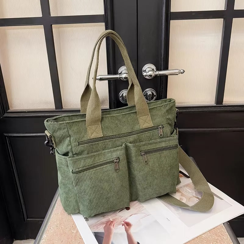 Corduroy tote bag met laptopvak voor dames – Rovena