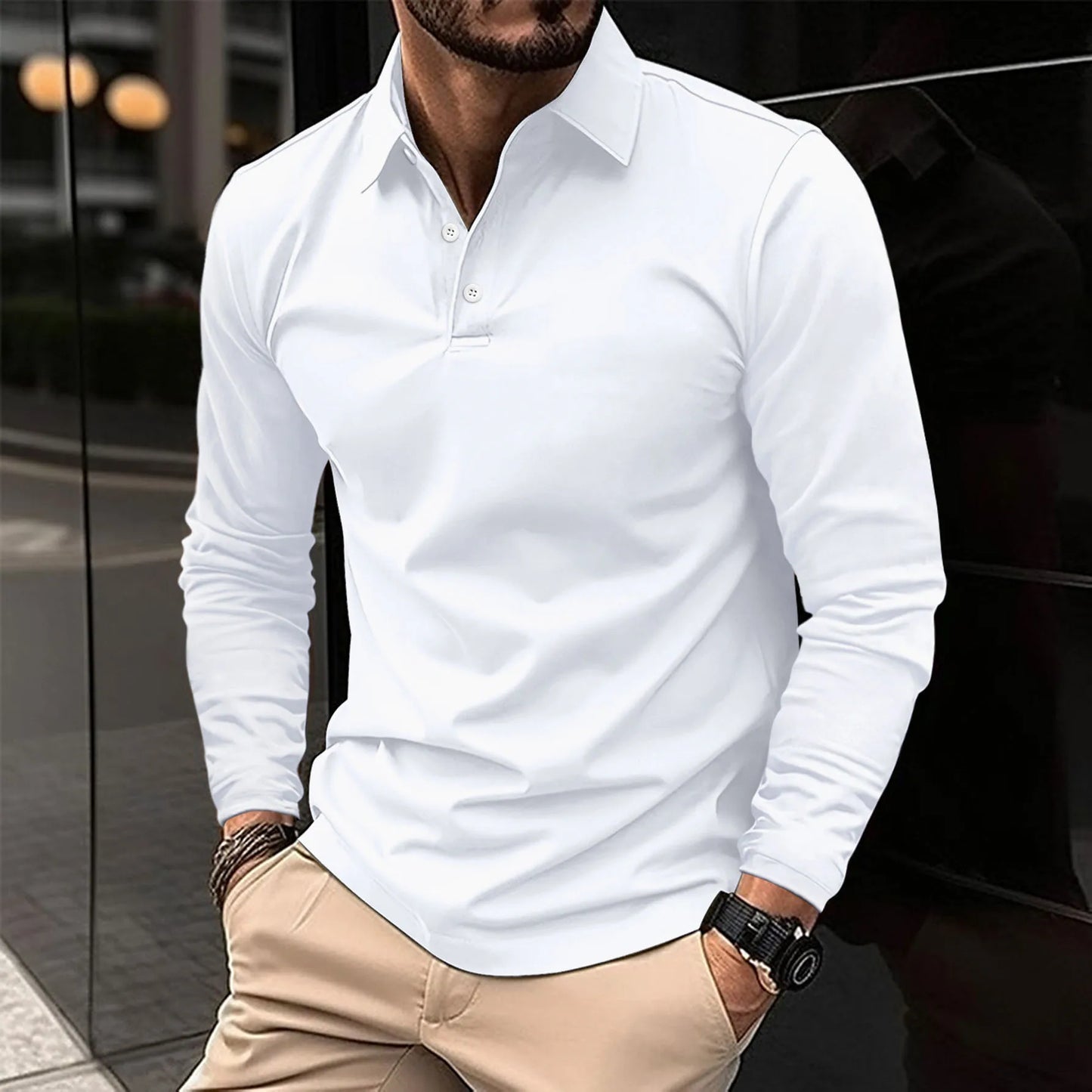 Heren Slim Fit Longsleeve Shirt Ademend Comfort – Maxaro