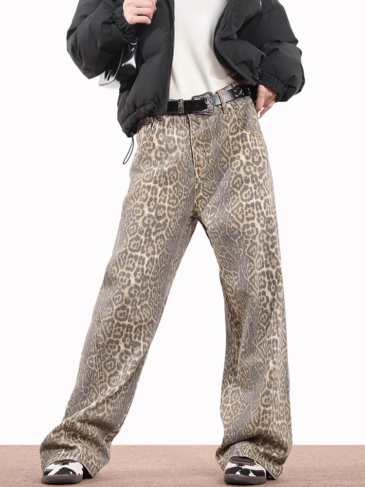 Trendy wijde jeans met luipaardprint voor dames – Selena