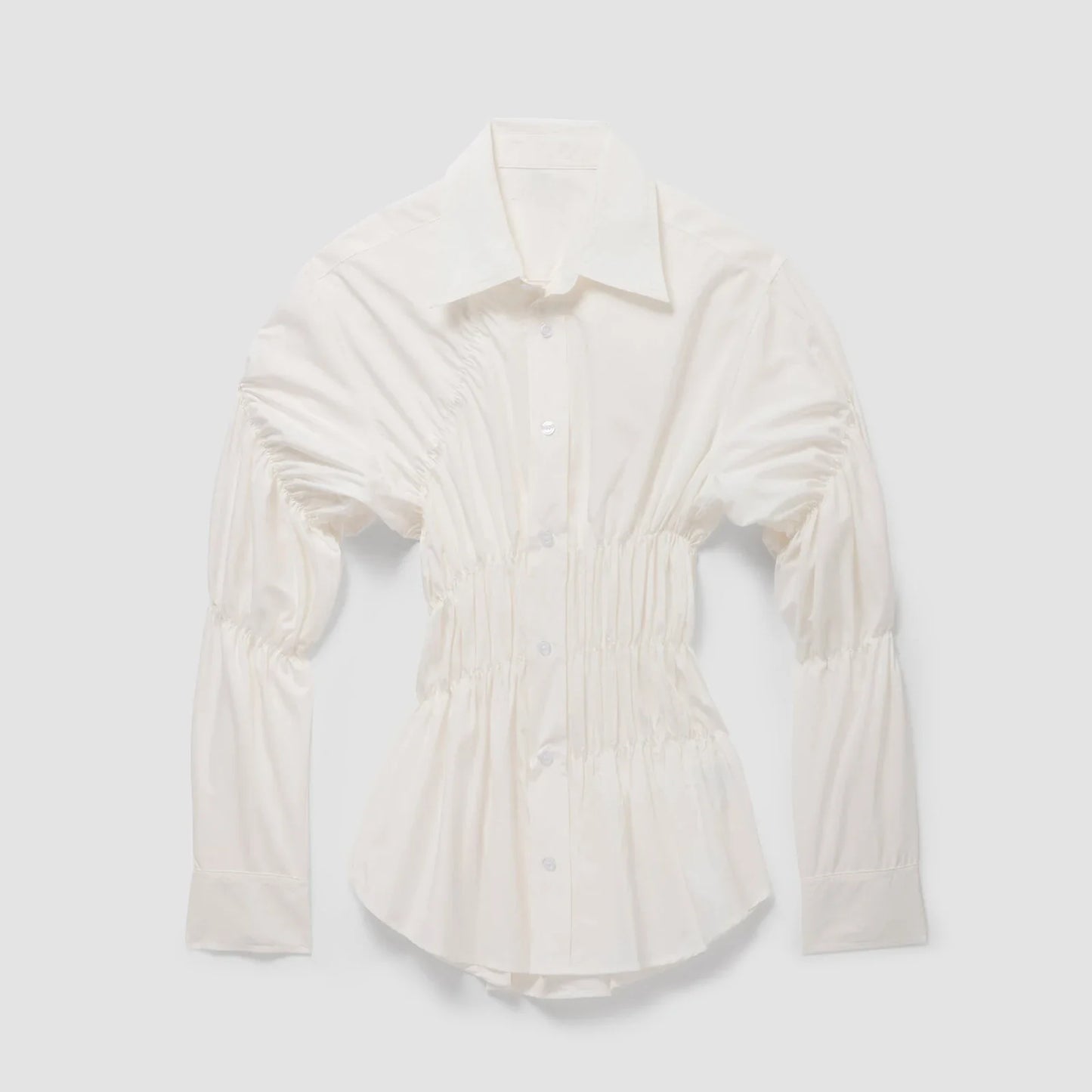 Getailleerde damesblouse met ruches en stretch – Noor