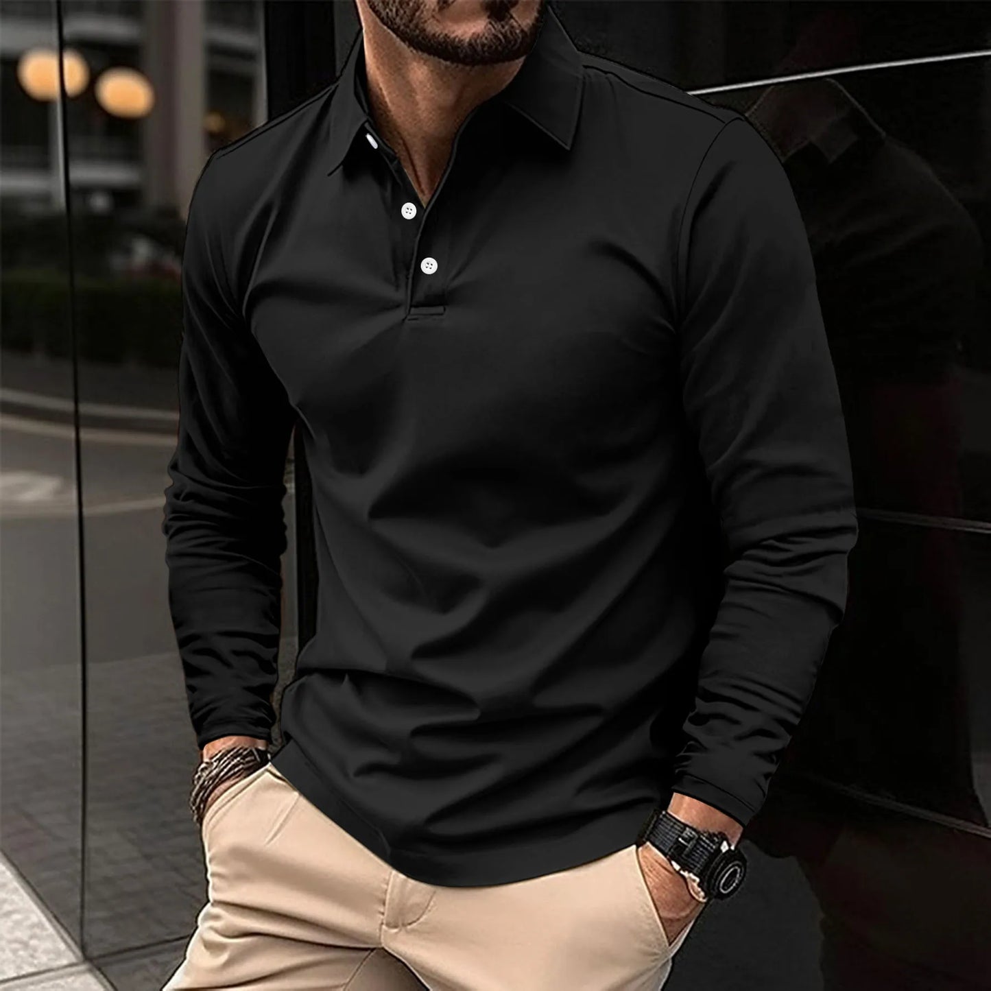 Heren Slim Fit Longsleeve Shirt Ademend Comfort – Maxaro