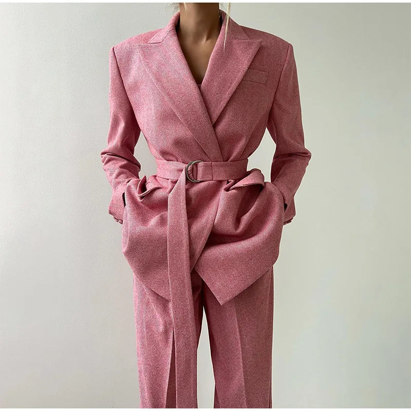 Visgraat top, jas en broek set voor dames – Olivia