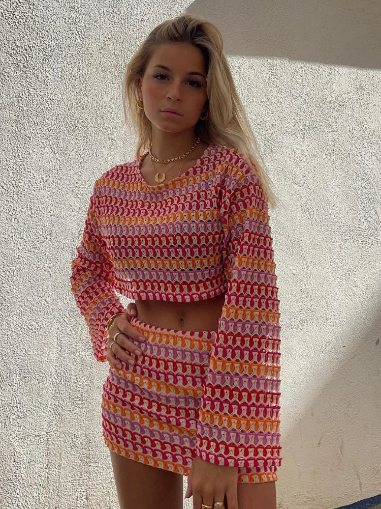 Zomerse dames set met uitlopende mouwen en flair – Maïa