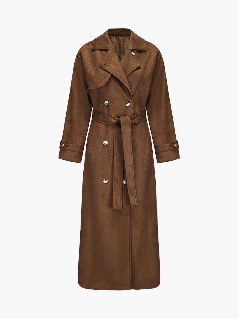 Maxi dames trenchcoat in vegan suède stijl – Mavelle