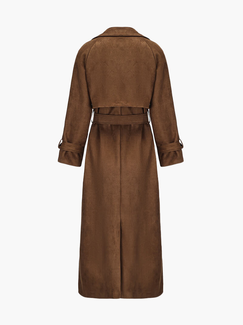 Maxi dames trenchcoat in vegan suède stijl – Mavelle
