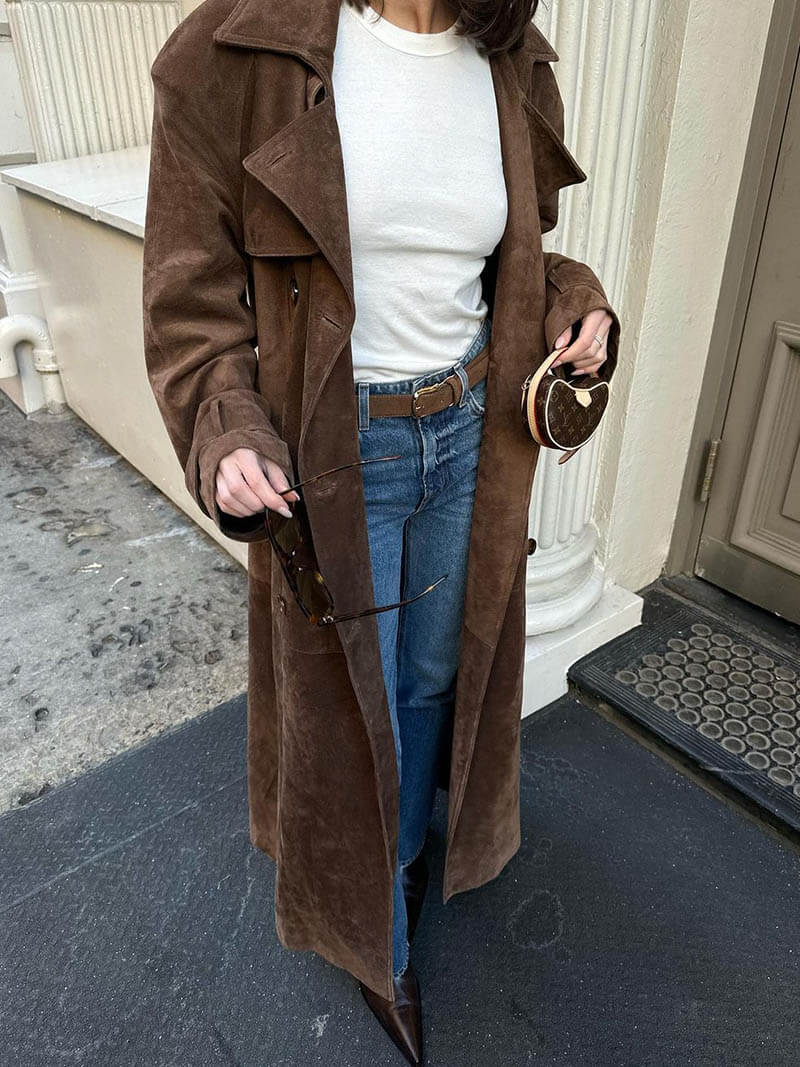 Maxi dames trenchcoat in vegan suède stijl – Mavelle