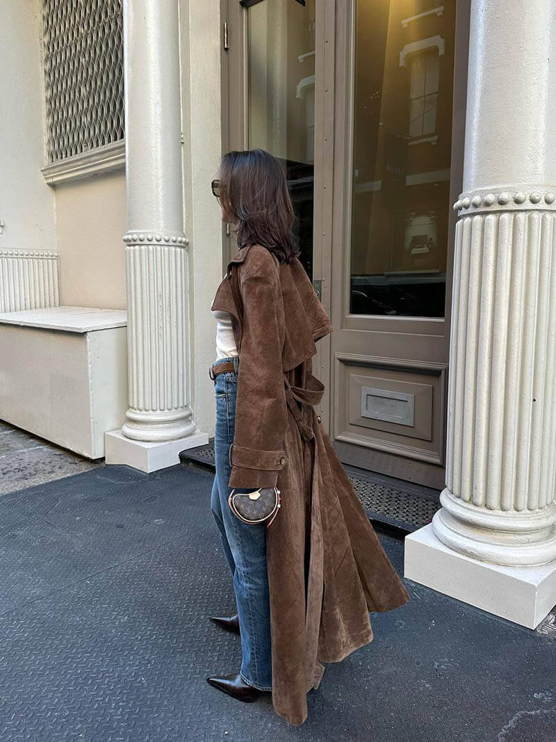 Maxi dames trenchcoat in vegan suède stijl – Mavelle