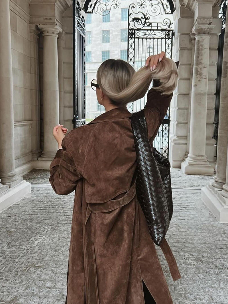Maxi dames trenchcoat in vegan suède stijl – Mavelle