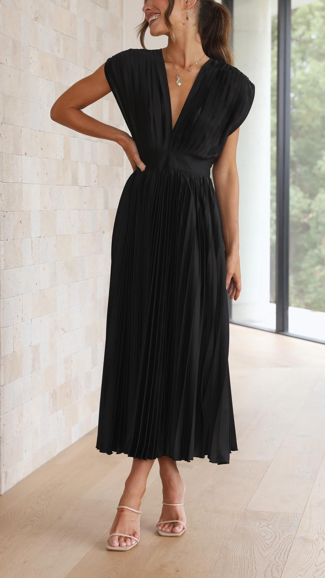 Damesjurk V-hals plooien elegant ademend comfort – Lureanise