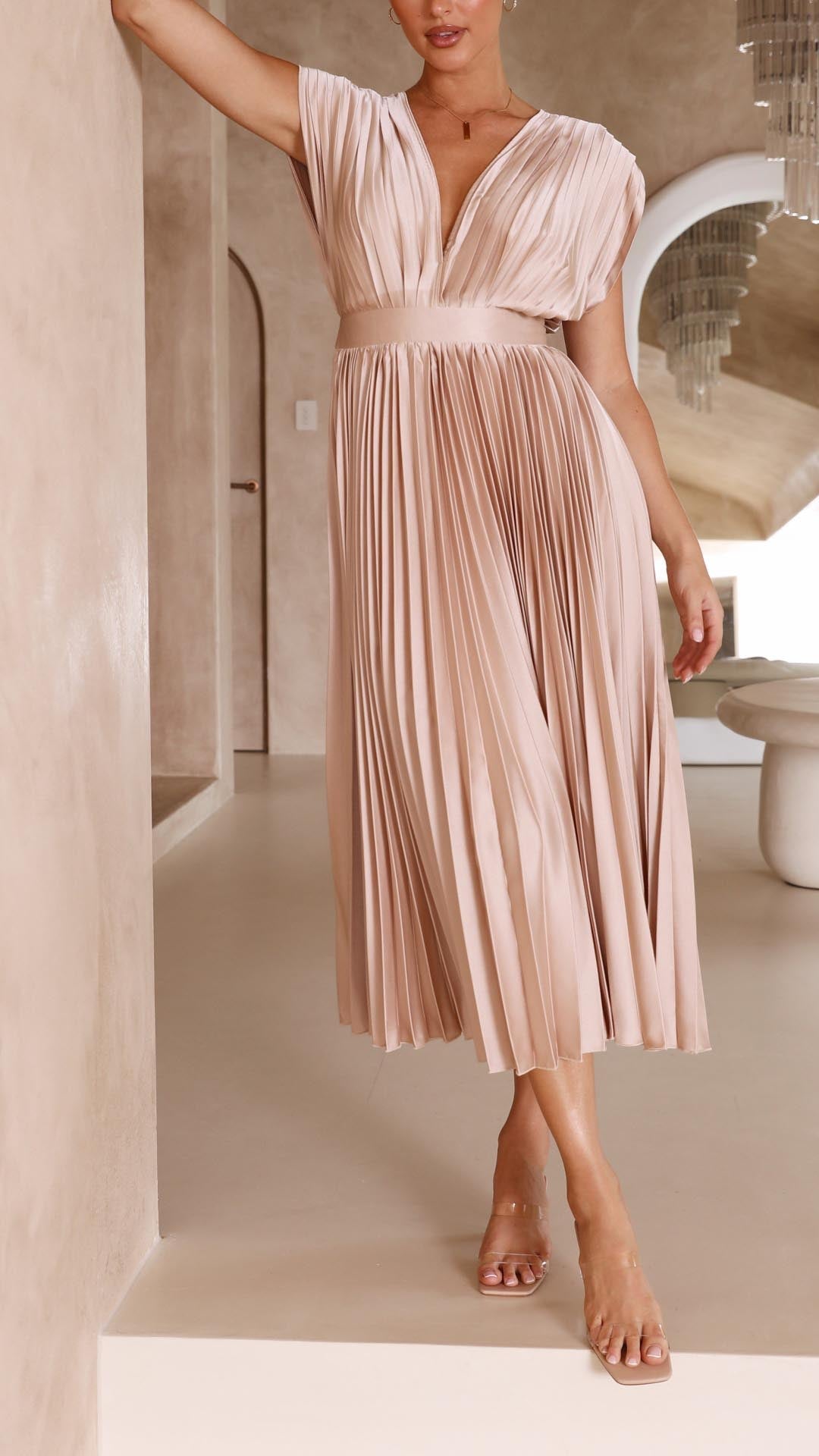 Damesjurk V-hals plooien elegant ademend comfort – Lureanise