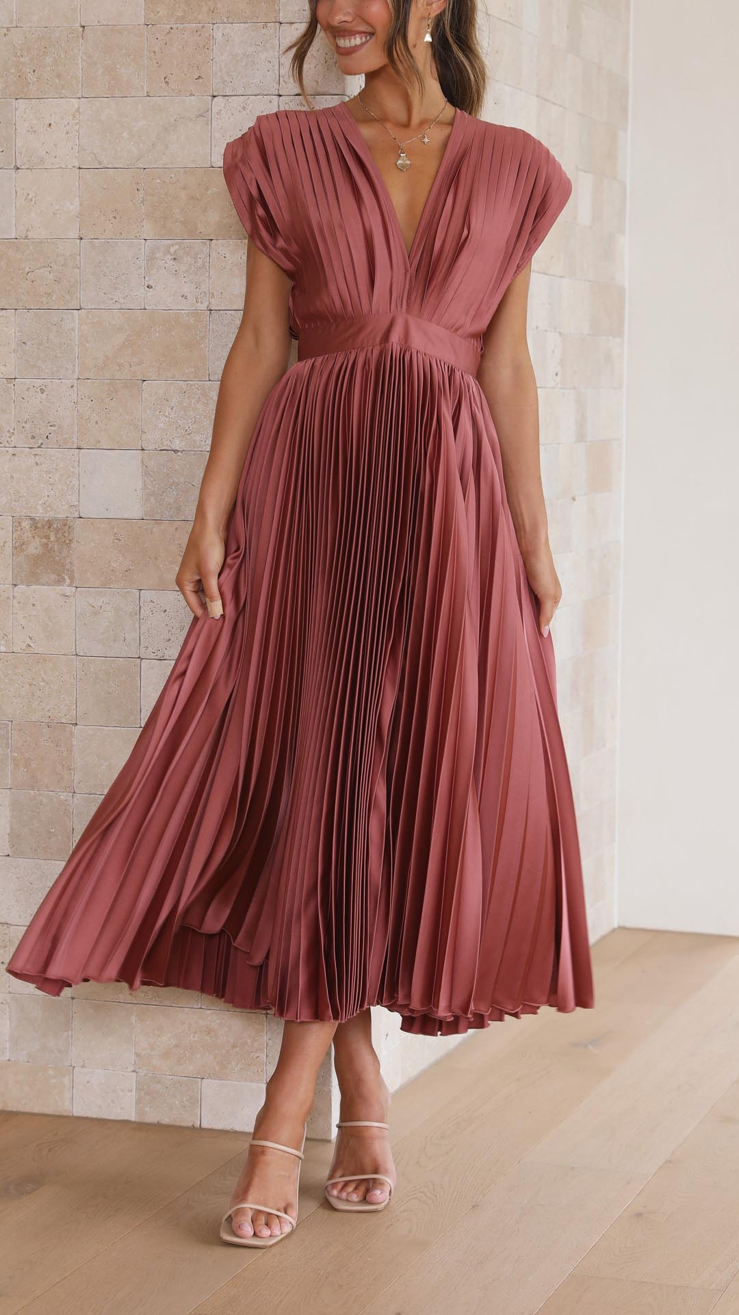 Damesjurk V-hals plooien elegant ademend comfort – Lureanise