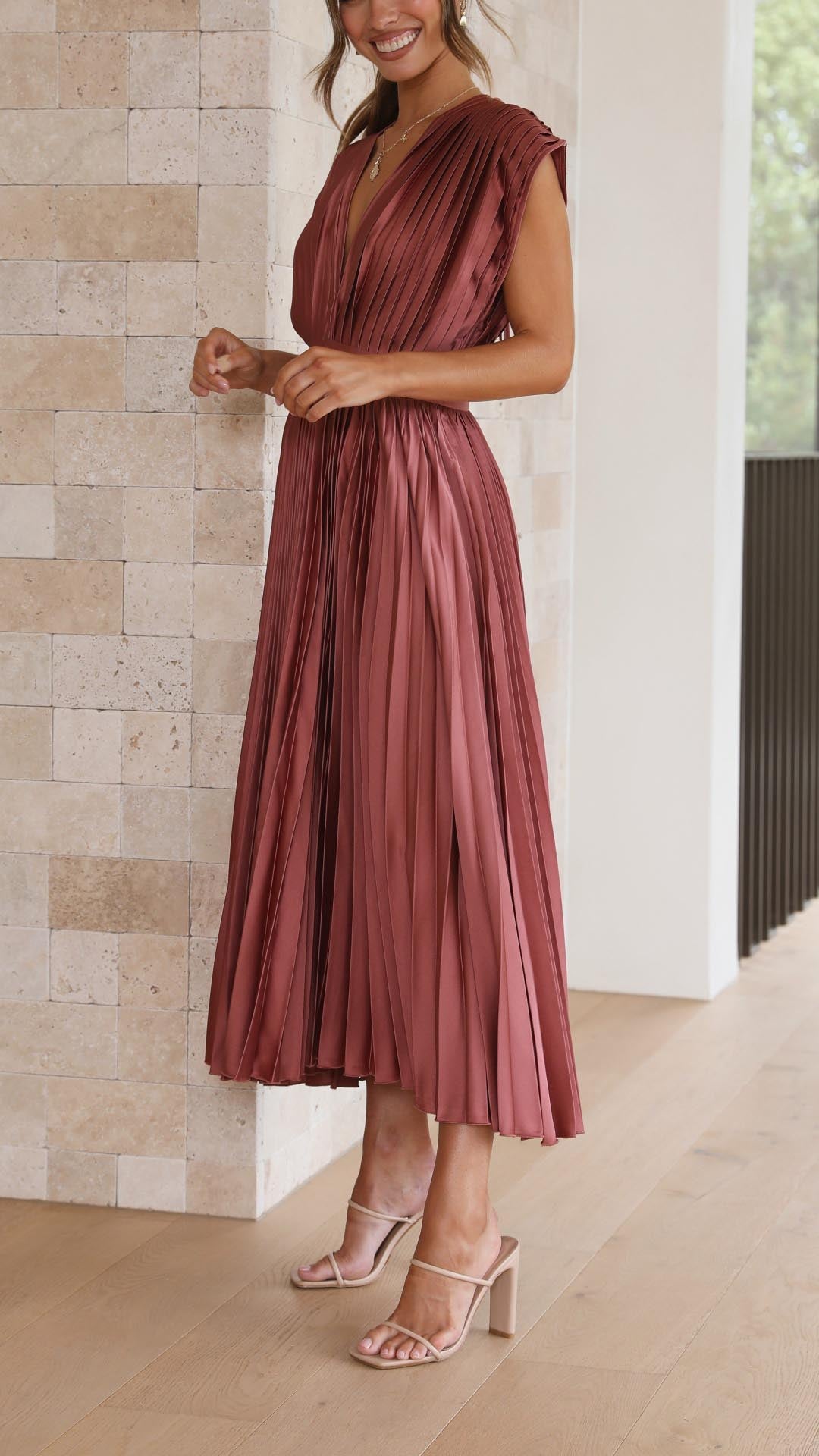 Damesjurk V-hals plooien elegant ademend comfort – Lureanise