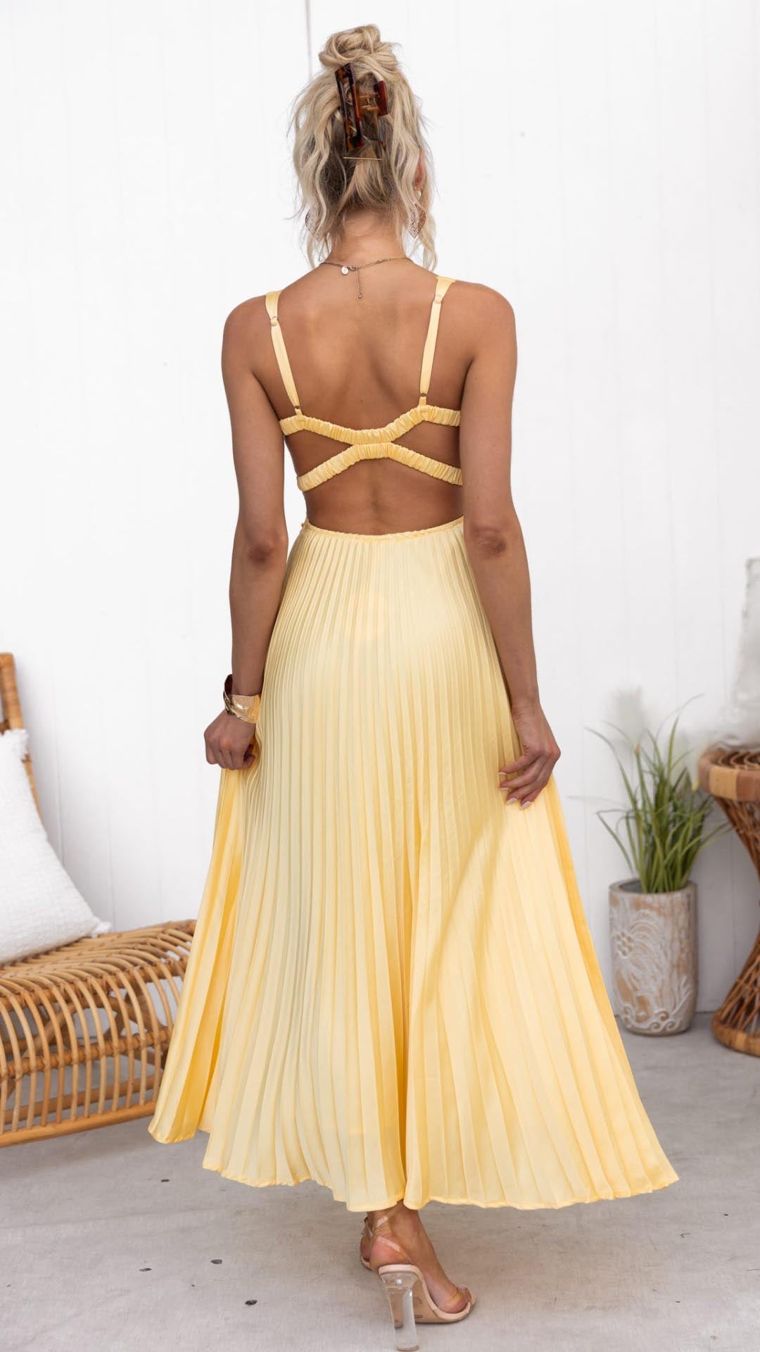 Dames Geplisseerde Maxi Jurk Elegant V-hals – Yara
